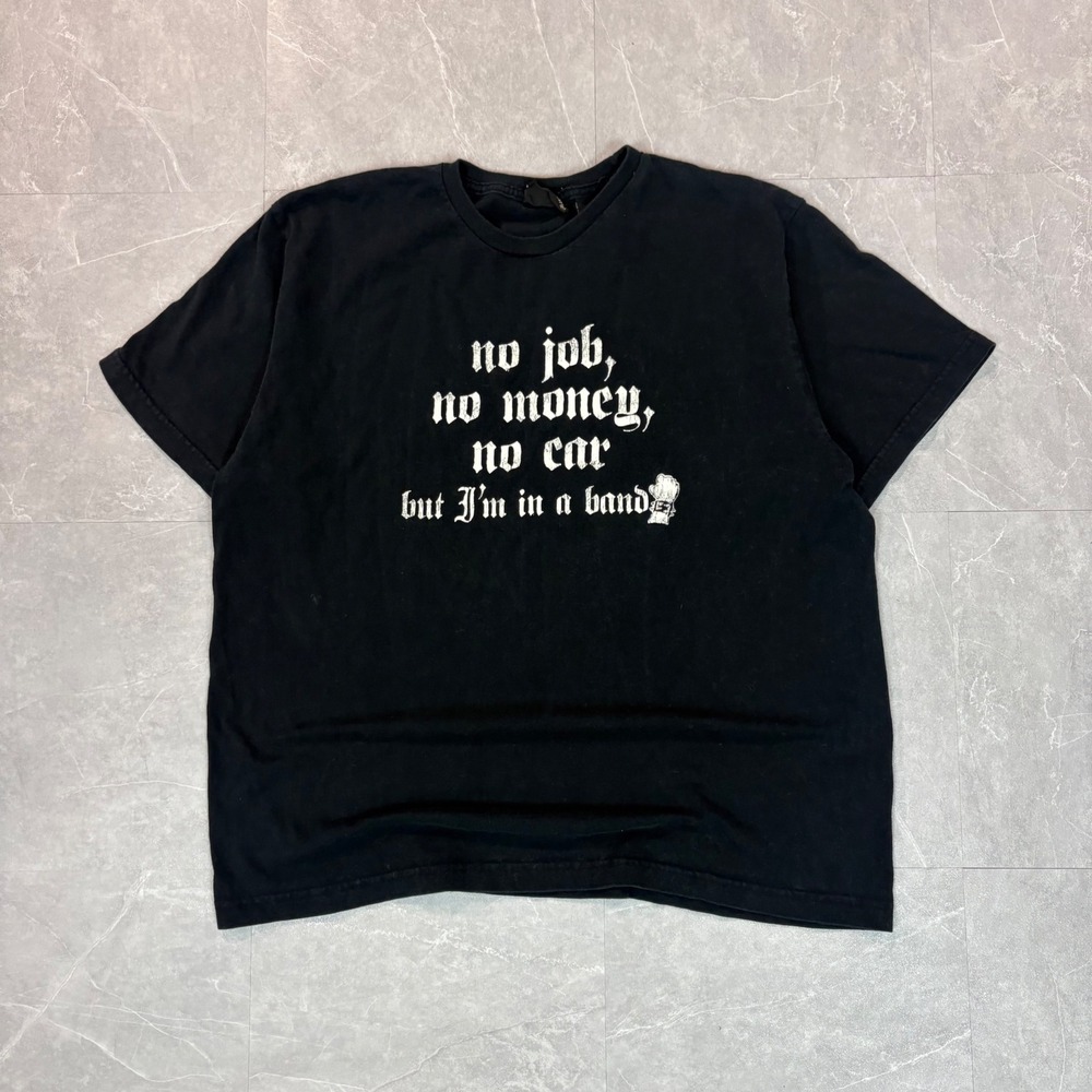 No Boundaries Mens Black Graphic T-Shirt No Job No Money No Car In A Band Medium